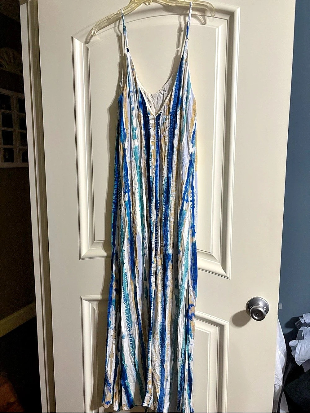Lulus Tie-Dye Maxi Dress in Blue & White Size Large